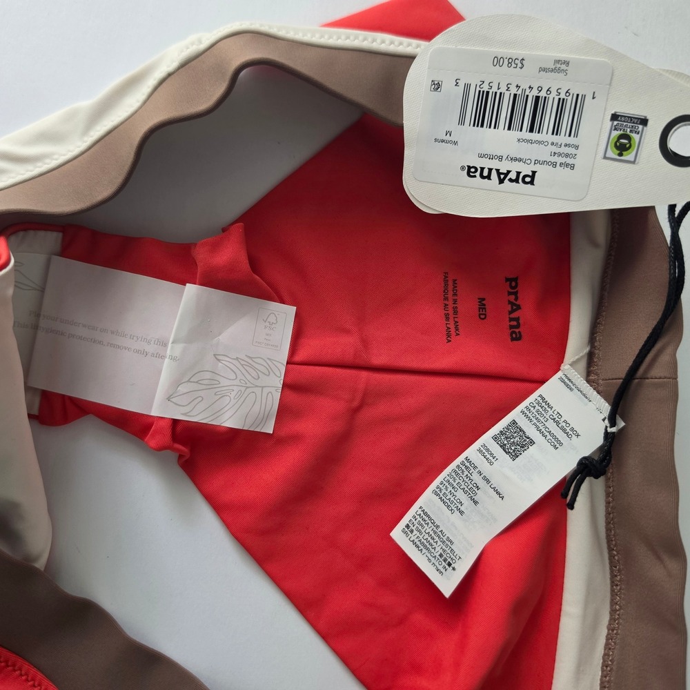Prana Baja Bound Cheeky Bottom Womens Medium Rose Fire Colorblock NWT 2080641 - Picture 4 of 9